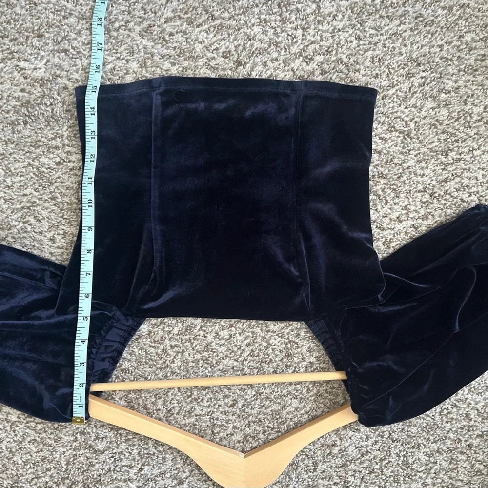 Abercrombie & Fitch Navy Blue Velvet Square Neck Puff Sleeve Crop Top Small